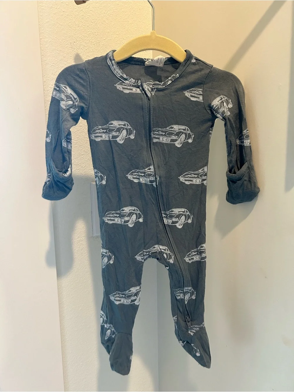 kate quinn Charcoal Gray Car-Print Footed One-Piece with Double Zipper